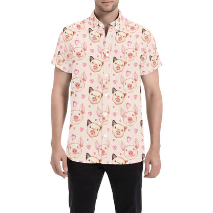 Pig Print Design LKS406 Men Short Sleeve Button Up Shirt