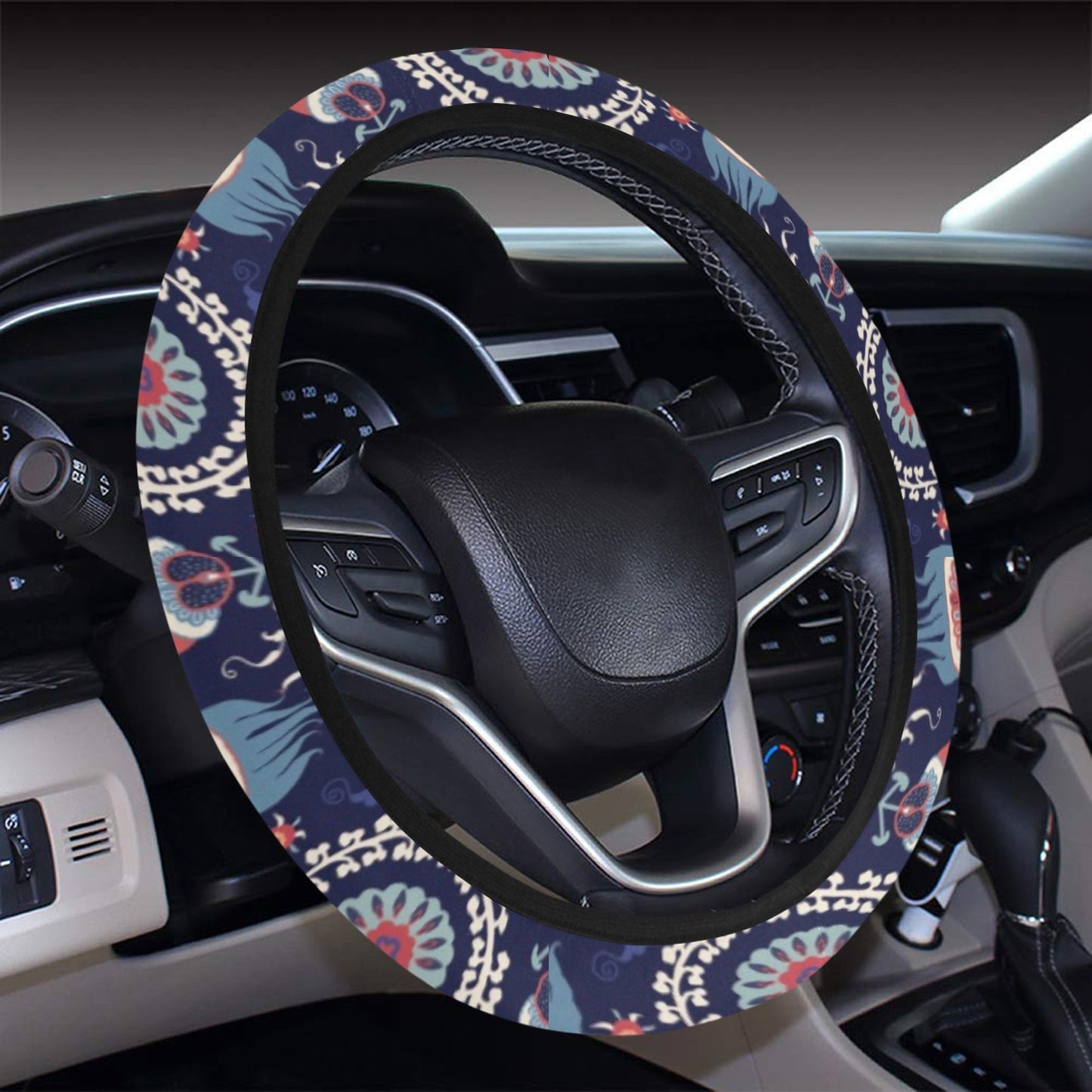 Suzani Print Design LKS305 Steering Wheel Cover with Elastic Edge