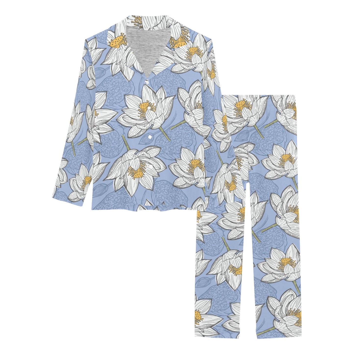 Lotus Pattern Print Design 04 Women's Long Pajama Set