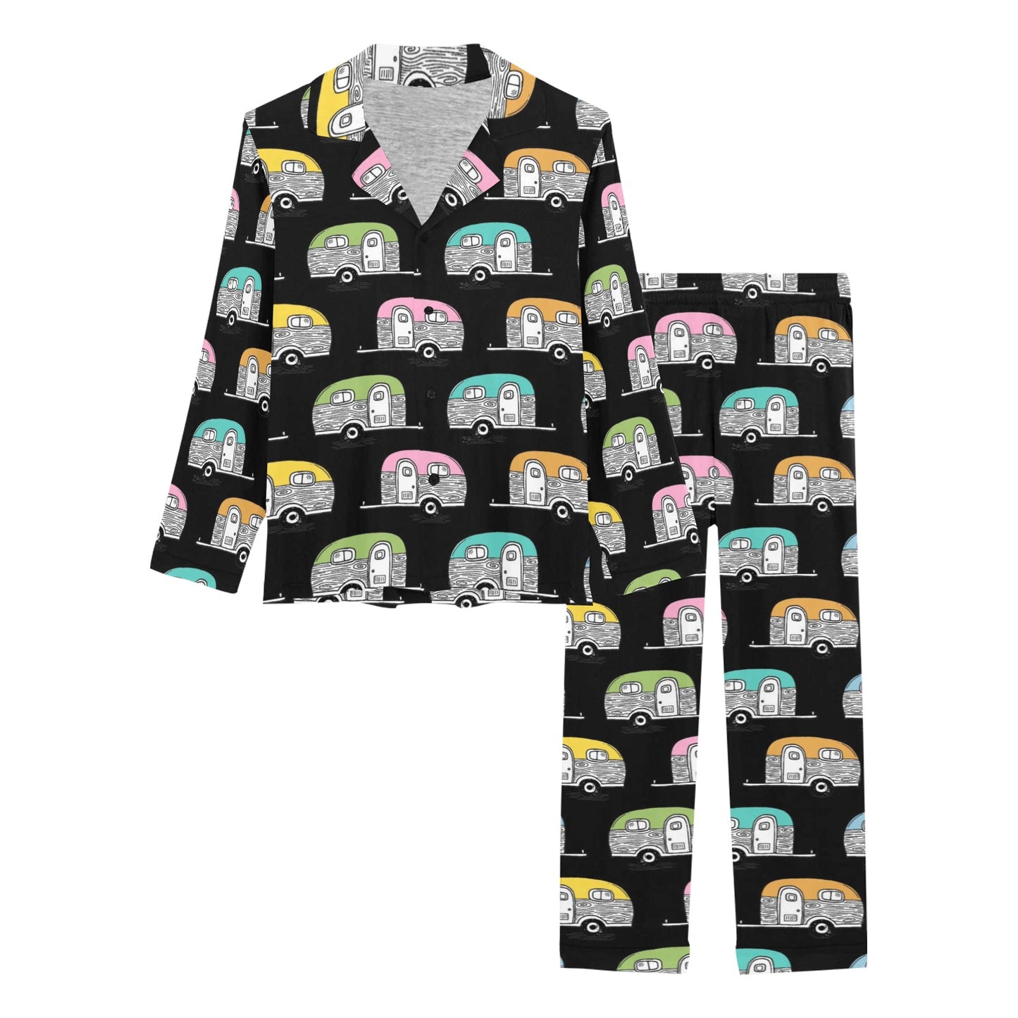 Camper Pattern Camping Themed No 2 Print Women's Long Pajama Set
