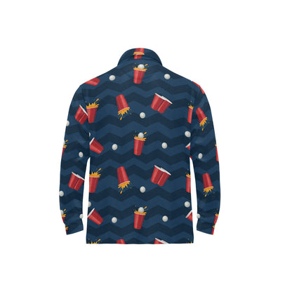 Beer Pong Pattern Print Design 01 Long Sleeve Polo Shirt For Men's