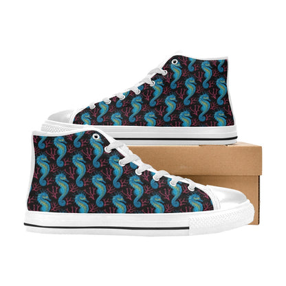 SeaHorse Print Design LKS401 Men's High Top Canvas Shoes