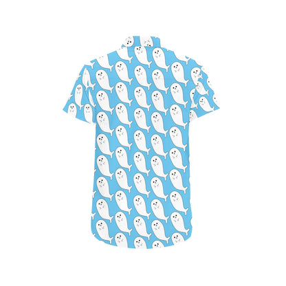 Sea Lion Print Design LKS402 Men Short Sleeve Button Up Shirt