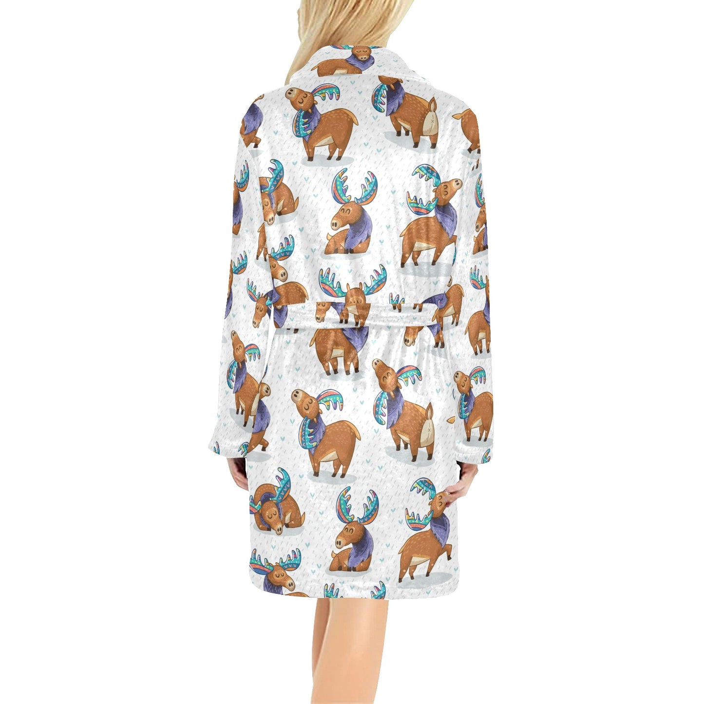 Moose Cute Pattern Print Design 01 Women's Fleece Robe