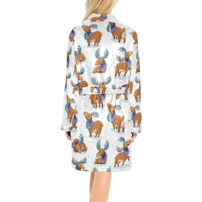 Moose Cute Pattern Print Design 01 Women's Fleece Robe