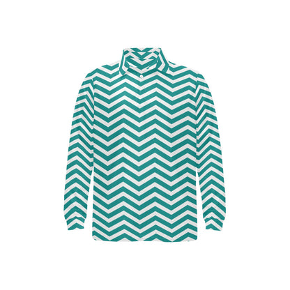 Chevron Teal Pattern Print Design 02 Long Sleeve Polo Shirt For Men's