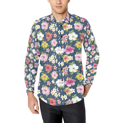 Hibiscus Sweet Print Design LKS304 Men's Long Sleeve Dress Shirt