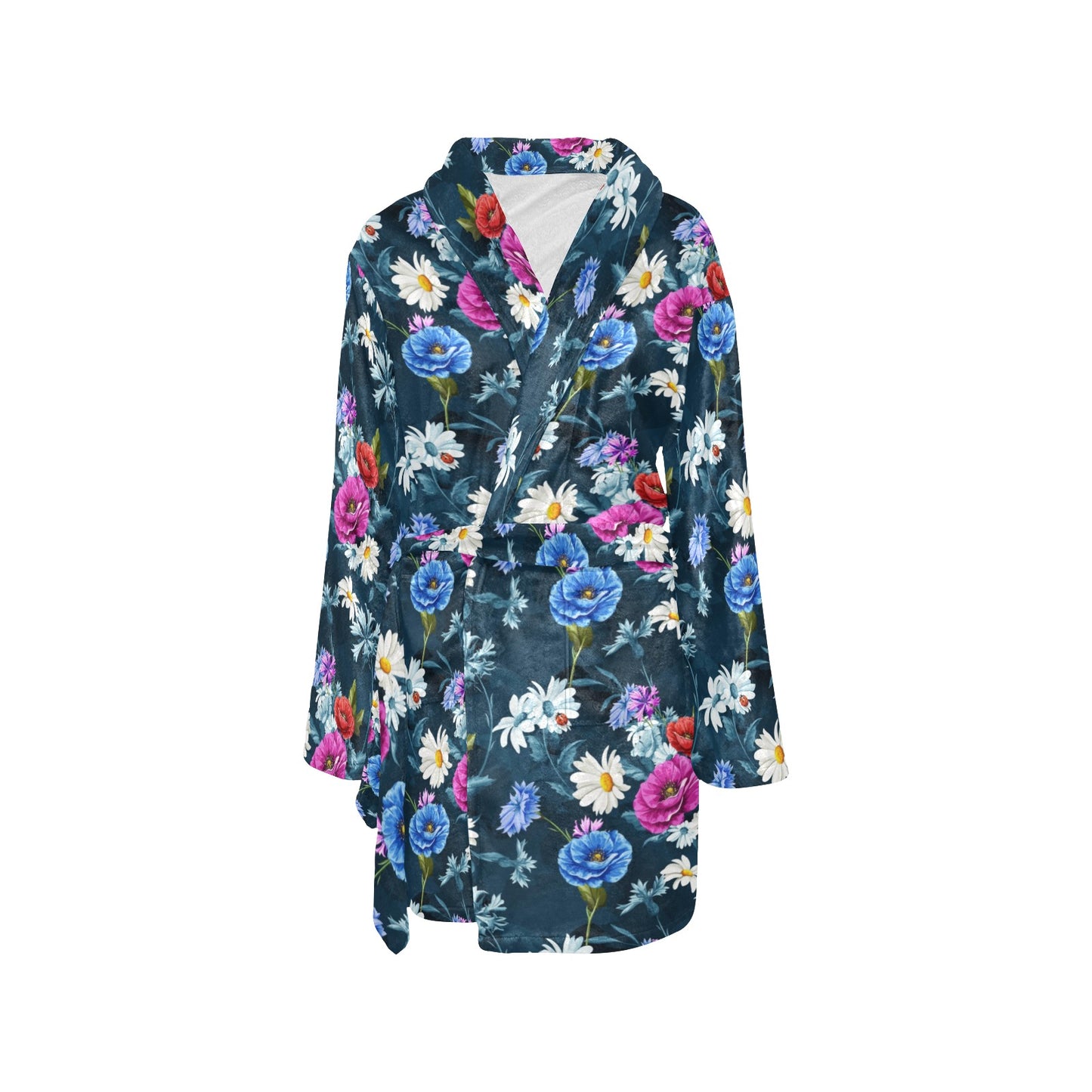 Floral Blue Themed Print Women's Fleece Robe