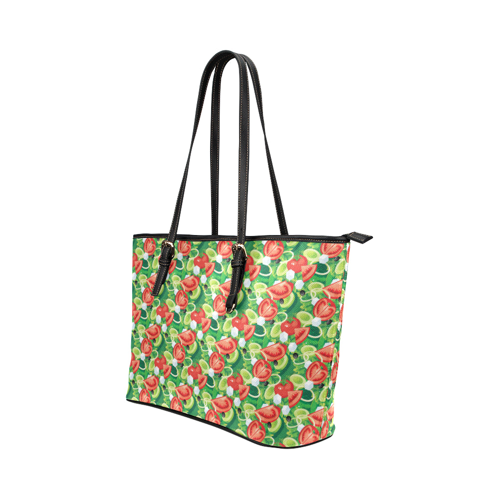 Vegan Salad Themed Design Print Leather Tote Bag