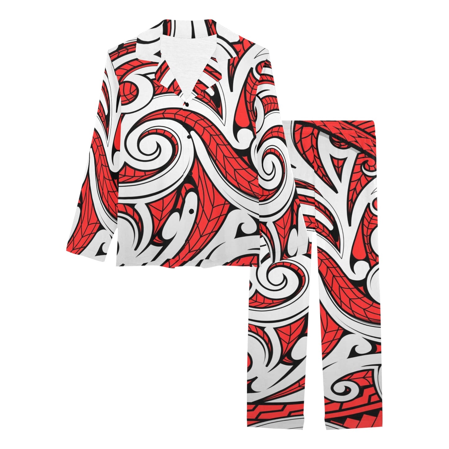 Maori Polynesian Themed Design Print Women's Long Pajama Set