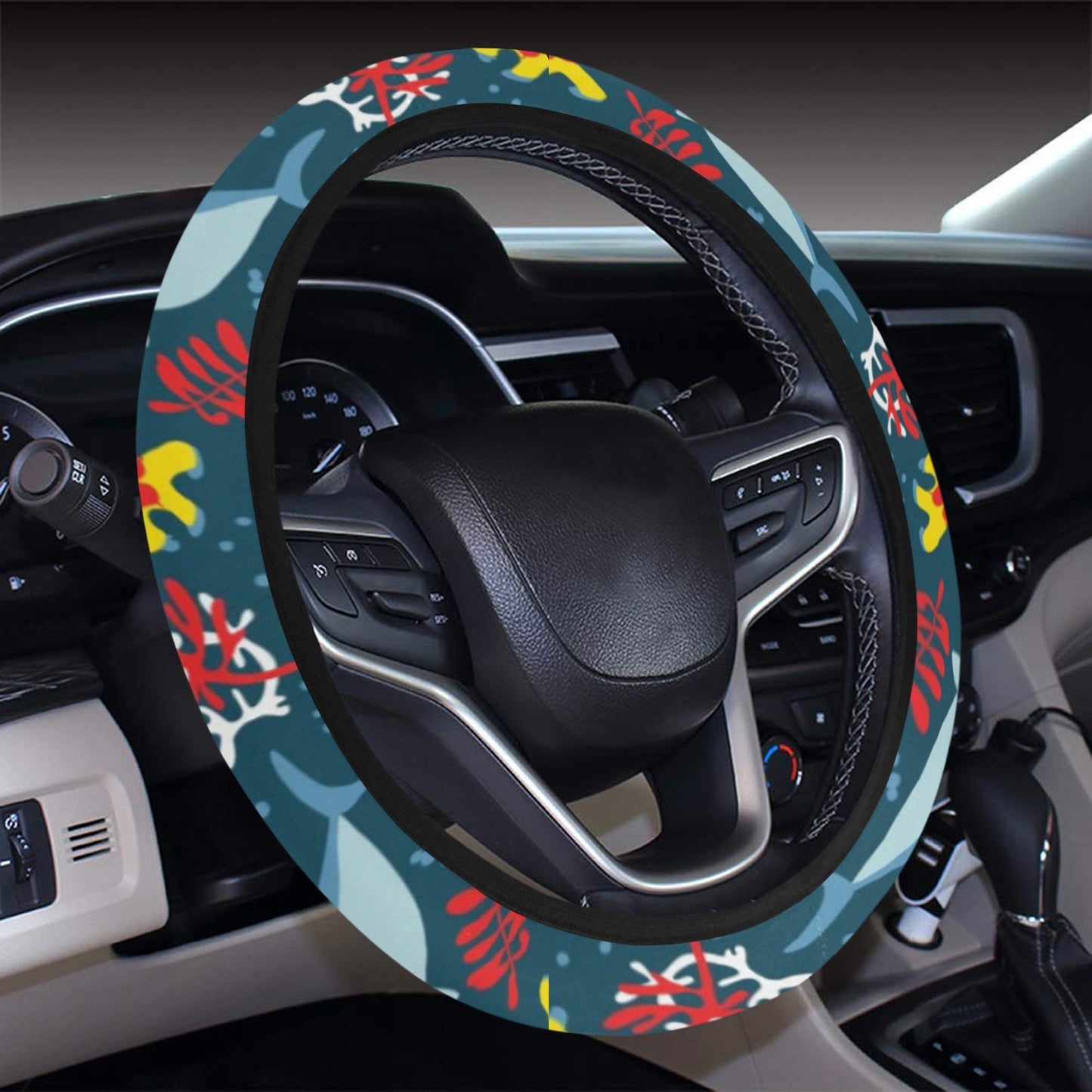 Scuba With Sharks Print Design LKS303 Steering Wheel Cover with Elastic Edge