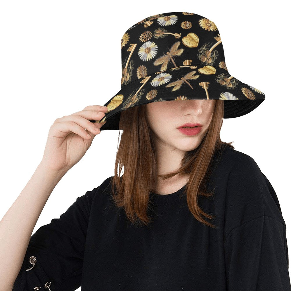 Steampunk Key Dragonfly Print Design LKS303 Unisex Bucket Hat