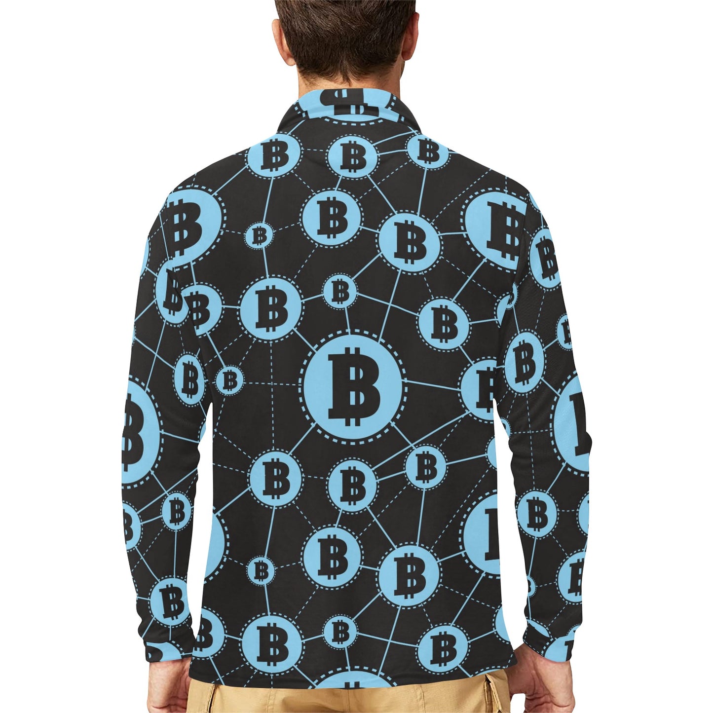 Cryptocurrency Pattern Print Design 02 Long Sleeve Polo Shirt For Men's