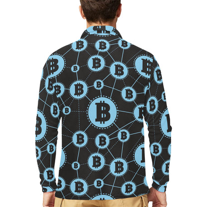 Cryptocurrency Pattern Print Design 02 Long Sleeve Polo Shirt For Men's
