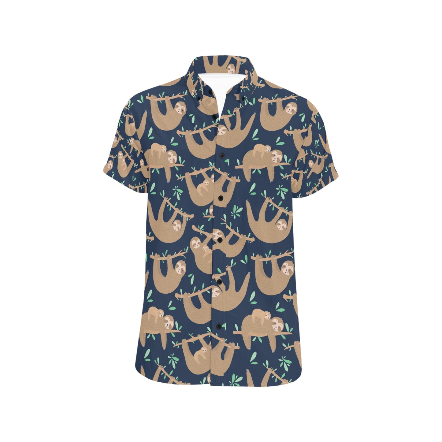 Sloth Print Design LKS307 Men Short Sleeve Button Up Shirt