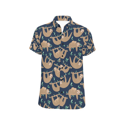 Sloth Print Design LKS307 Men Short Sleeve Button Up Shirt