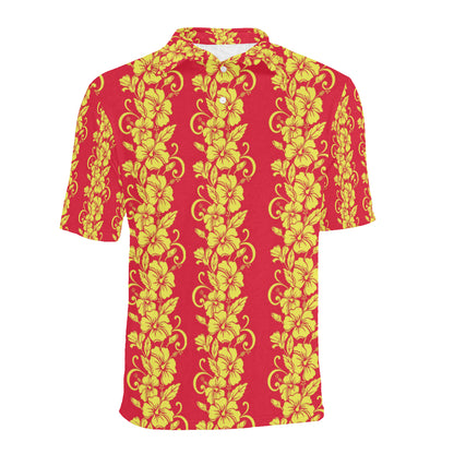 Orange Hibiscus Pattern Print Design HB018 Men Polo Shirt