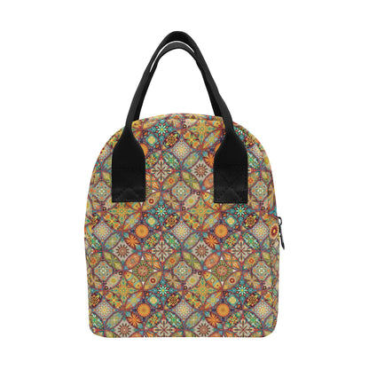 Mandala Flower Themed Design Print Insulated Lunch Bag
