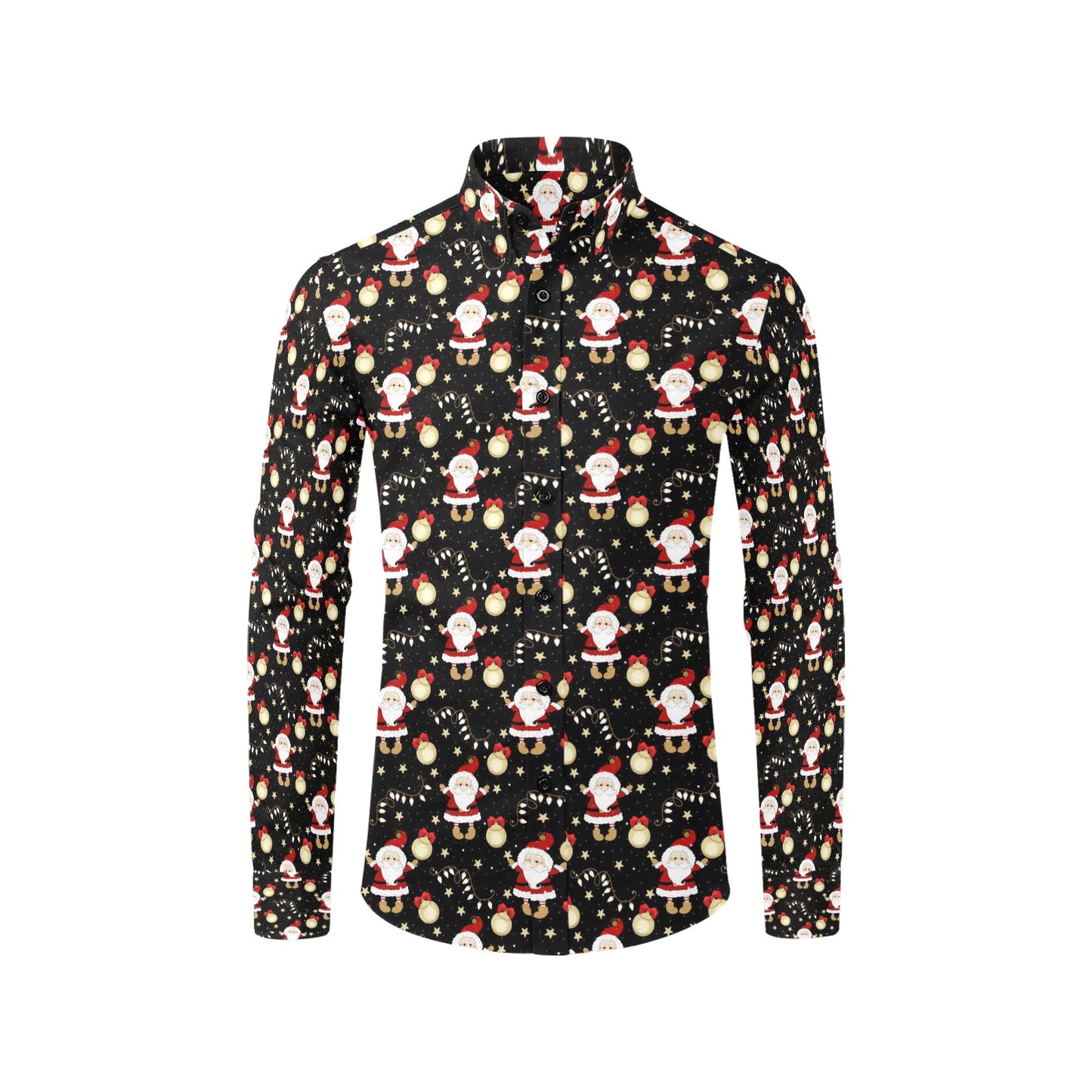Santa Christmas Themed Print Design LKS307 Men's Long Sleeve Dress Shirt