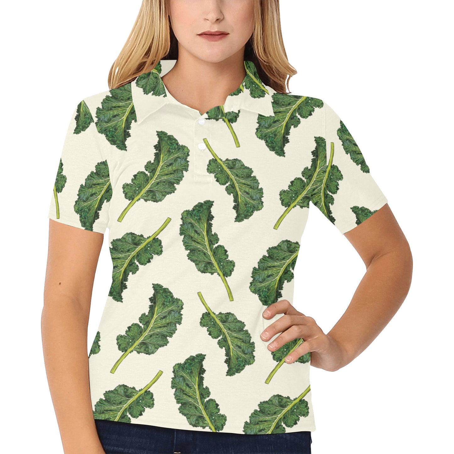 Kale Pattern Print Design 03 Women's Polo Shirt