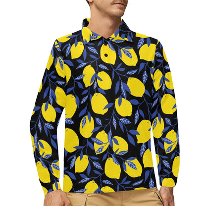 Lemon Pattern Print Design LM01 Long Sleeve Polo Shirt For Men's