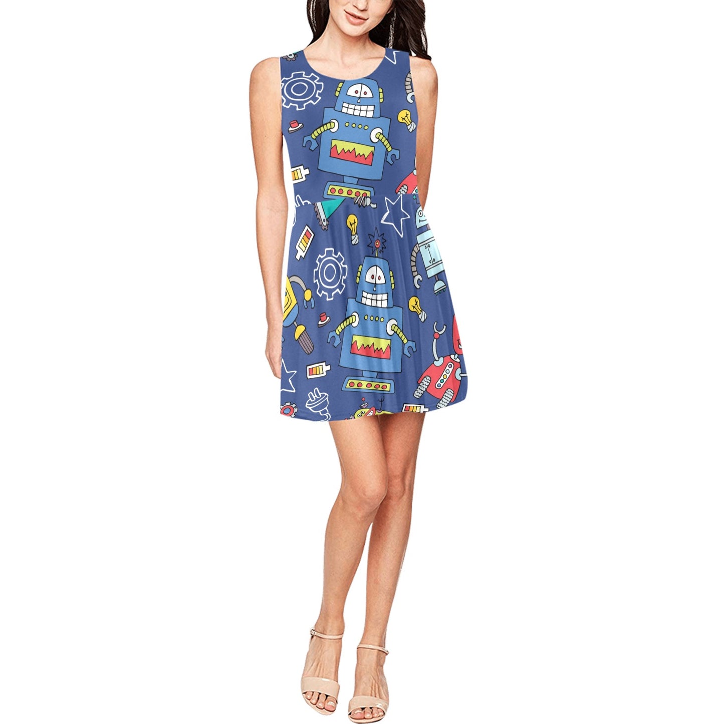 Robot Pattern Print Design A03 Sleeveless Dress