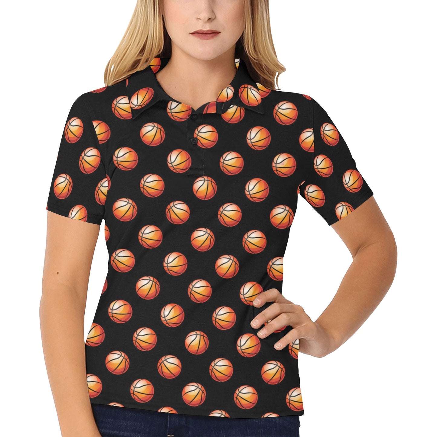 Basketball Pattern Print Design 01 Women's Polo Shirt