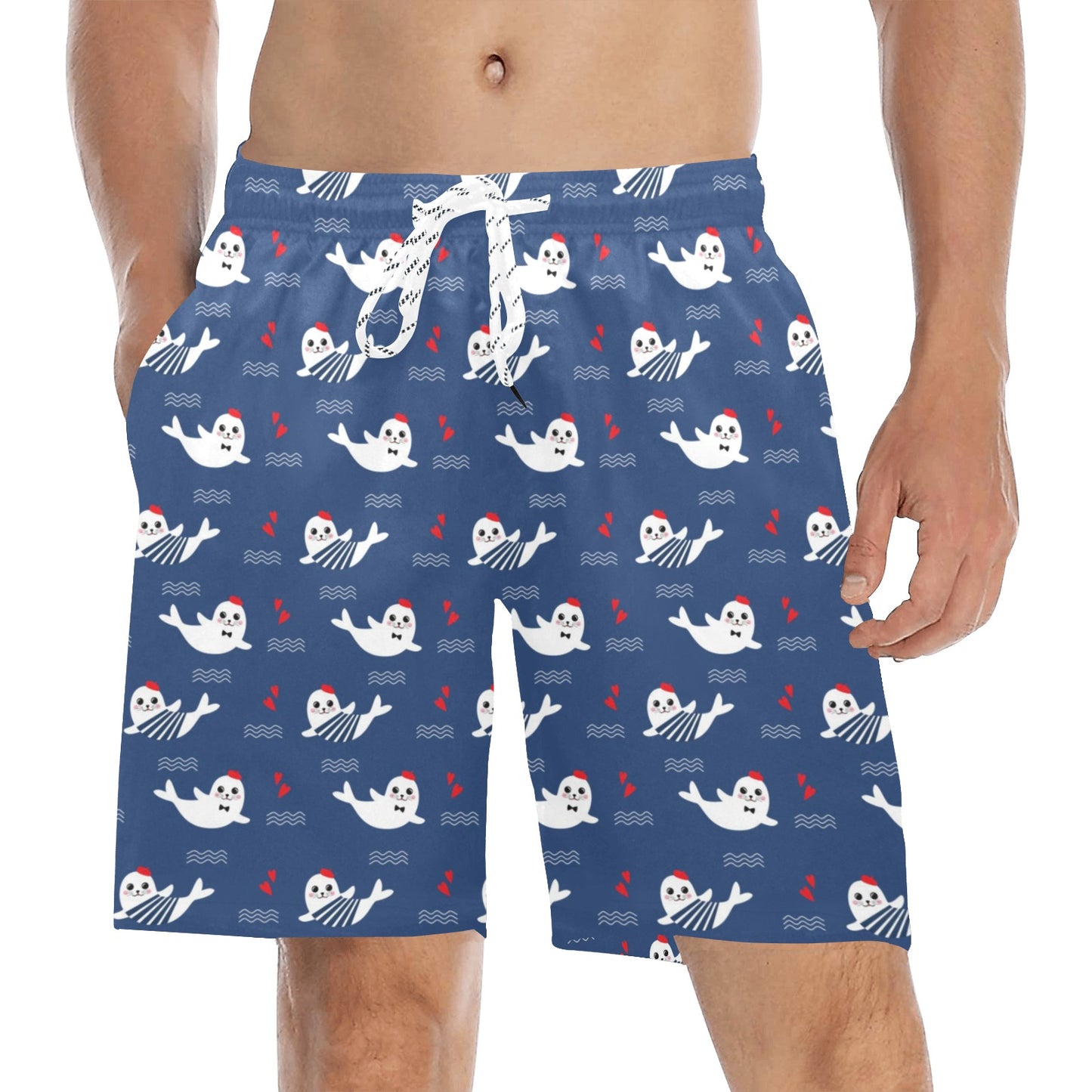 Sea Lion Print Design LKS403 Men's Swim Trunks Beach Shorts