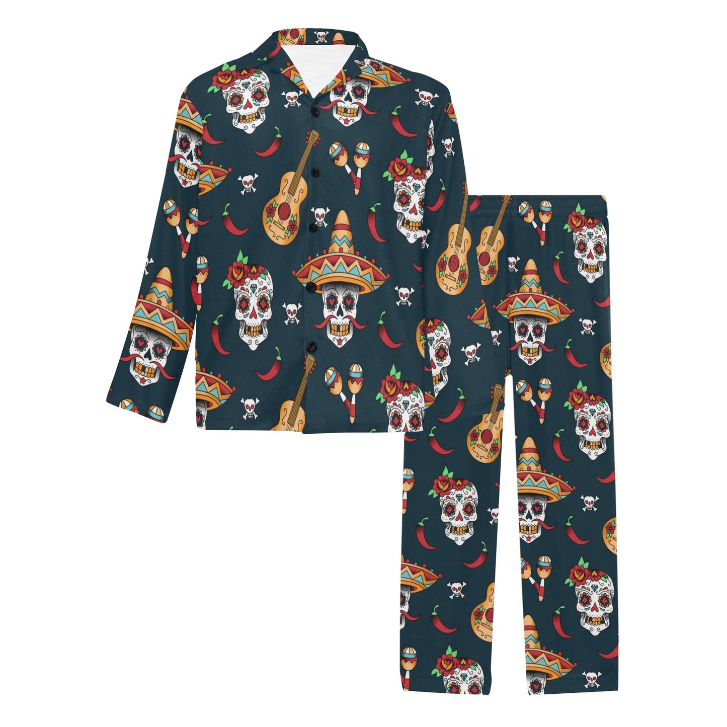 sugar skull Mexican Men's Long Pajama Set