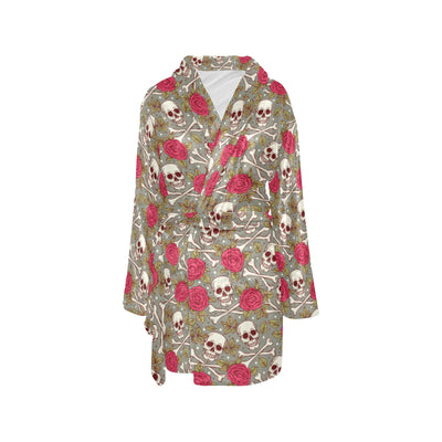 Skull Bone Rose Print Design LKS303 Women's Fleece Robe