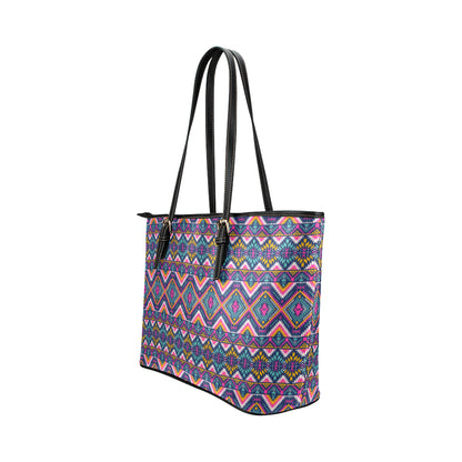 Indian Navajo Pink Themed Design Print Leather Tote Bag