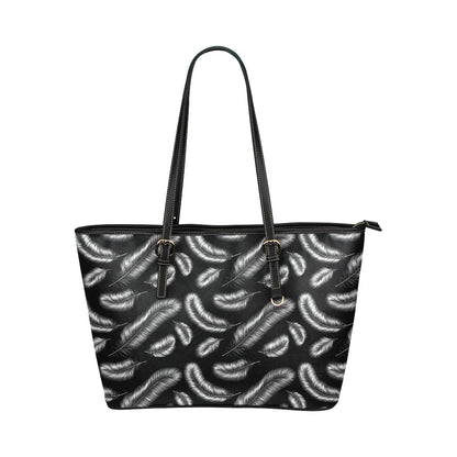 Feather Black White Design Print Leather Tote Bag