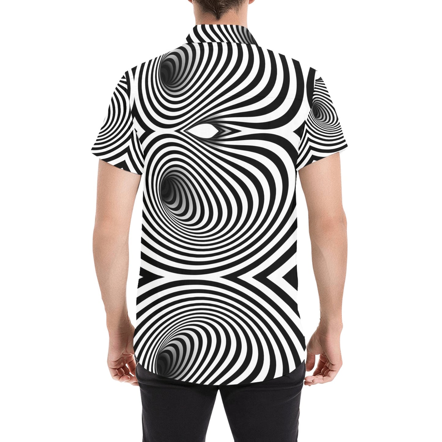 Vortex Print Design LKS303 Men Short Sleeve Button Up Shirt