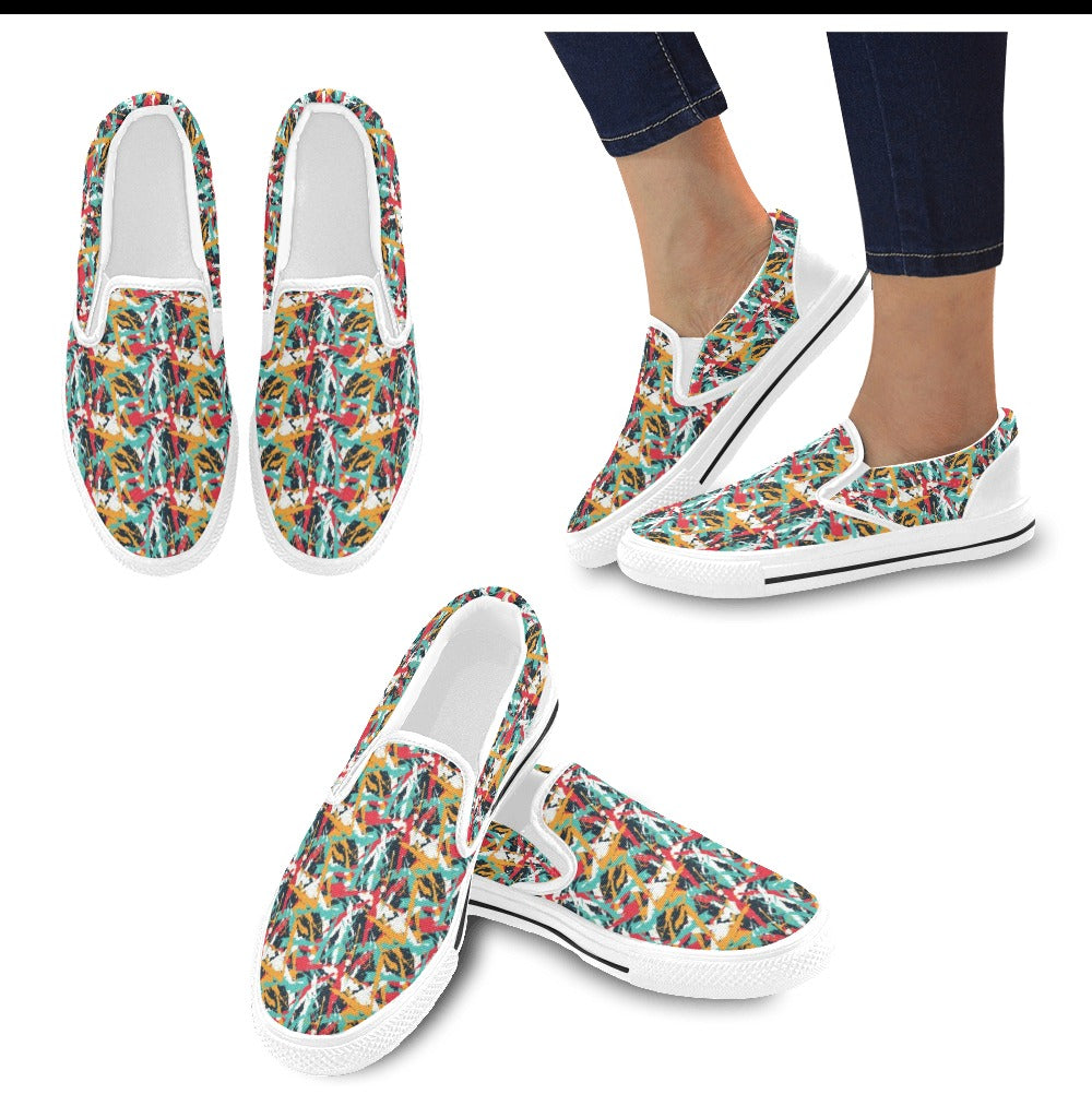 Splatter Print Design LKS304 White Slip Ons Canvas Women's Shoes