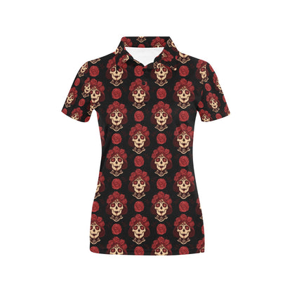 Day of the Dead Skull Girl Pattern Women's Polo Shirt