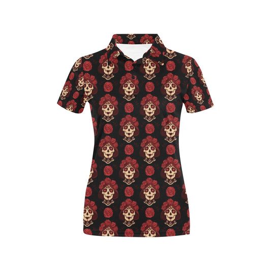 Day of the Dead Skull Girl Pattern Women's Polo Shirt