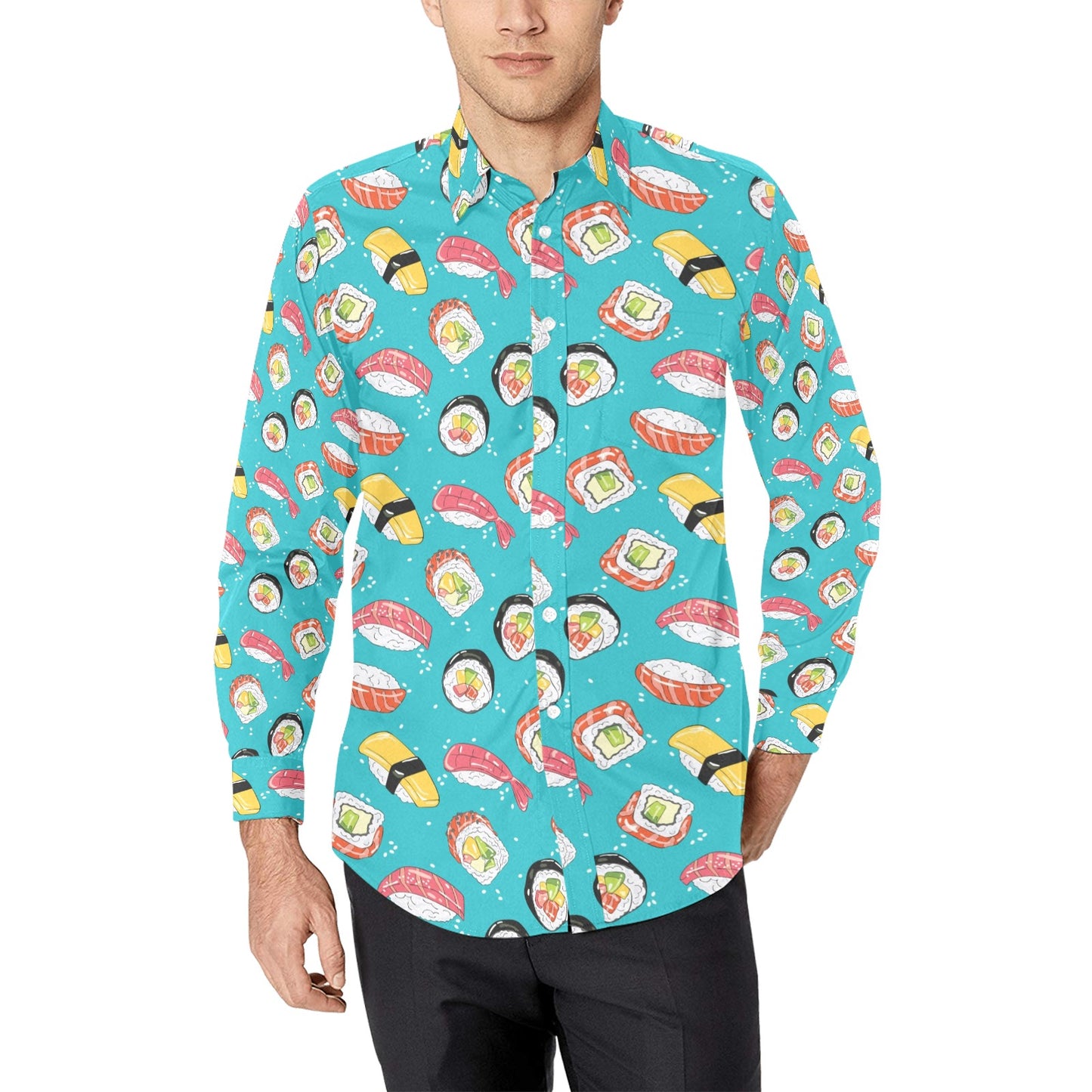 Sushi Print Design LKS305 Men's Long Sleeve Dress Shirt
