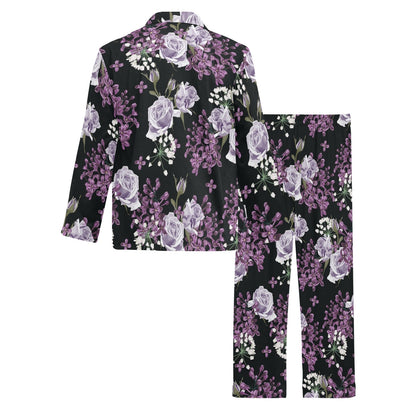 Lilac Pattern Print Design LI04 Men's Long Pajama Set