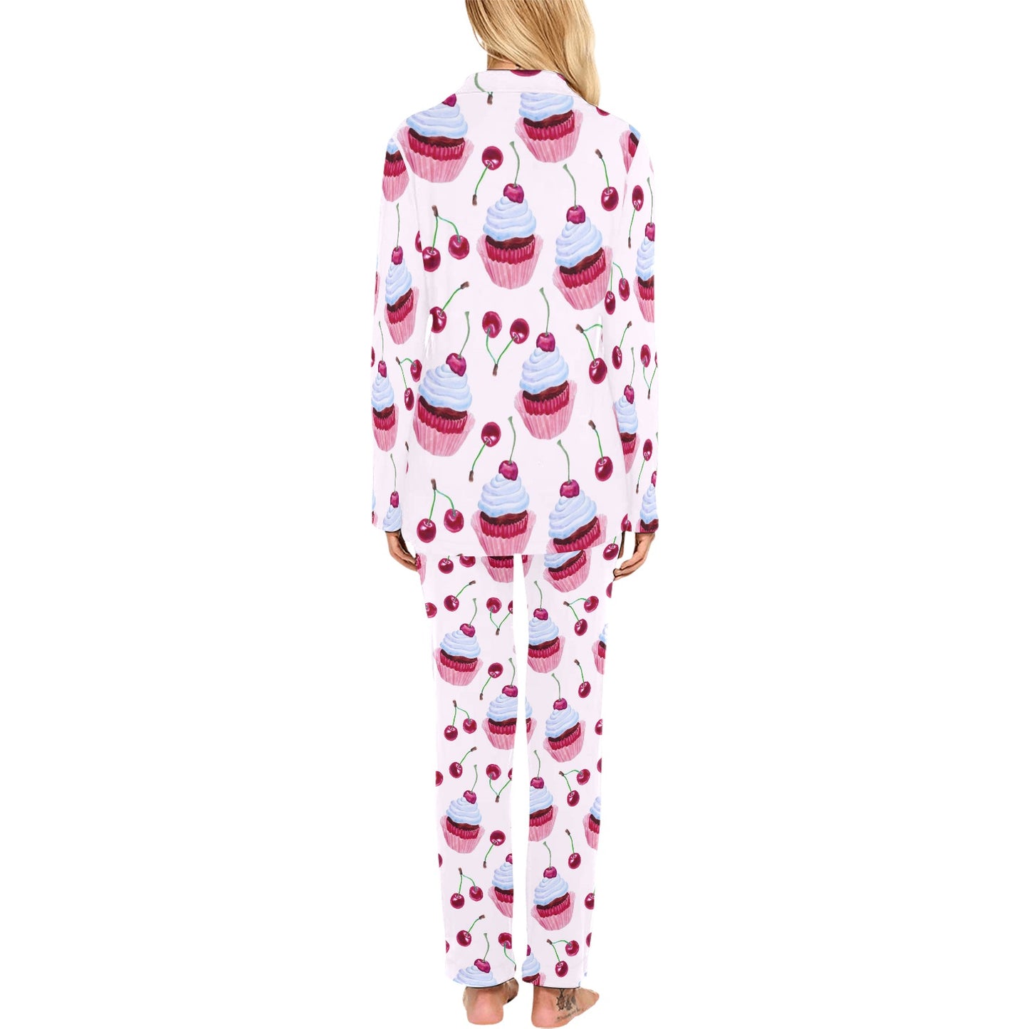 Cherry Cupcake Pink Pattern Women's Long Pajama Set