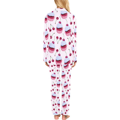 Cherry Cupcake Pink Pattern Women's Long Pajama Set