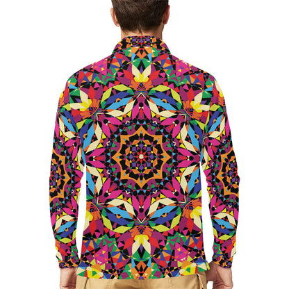 Kaleidoscope Pattern Print Design 02 Long Sleeve Polo Shirt For Men's