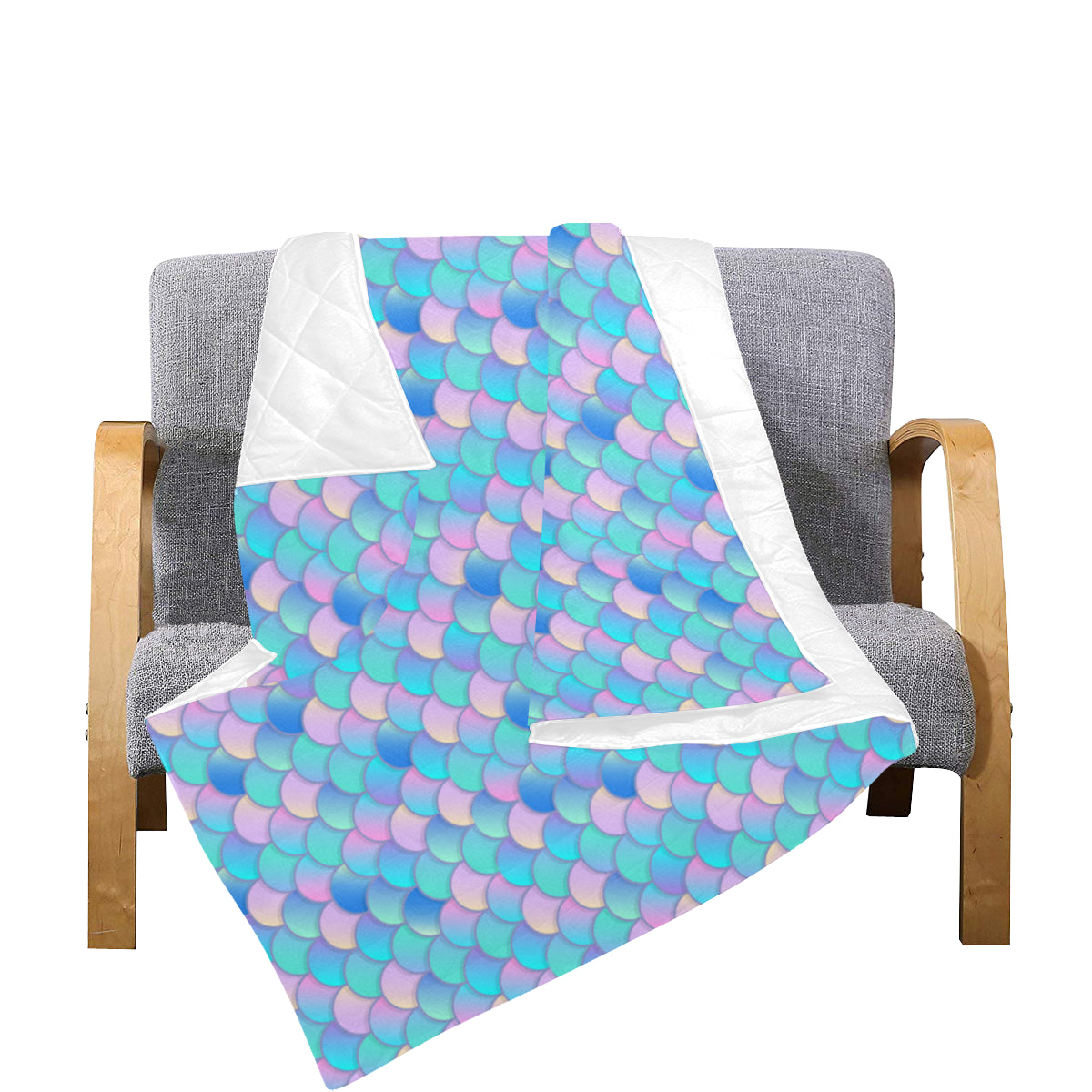 Mermaid Scales Pastel Pattern Print Design 07 Premium Quilt