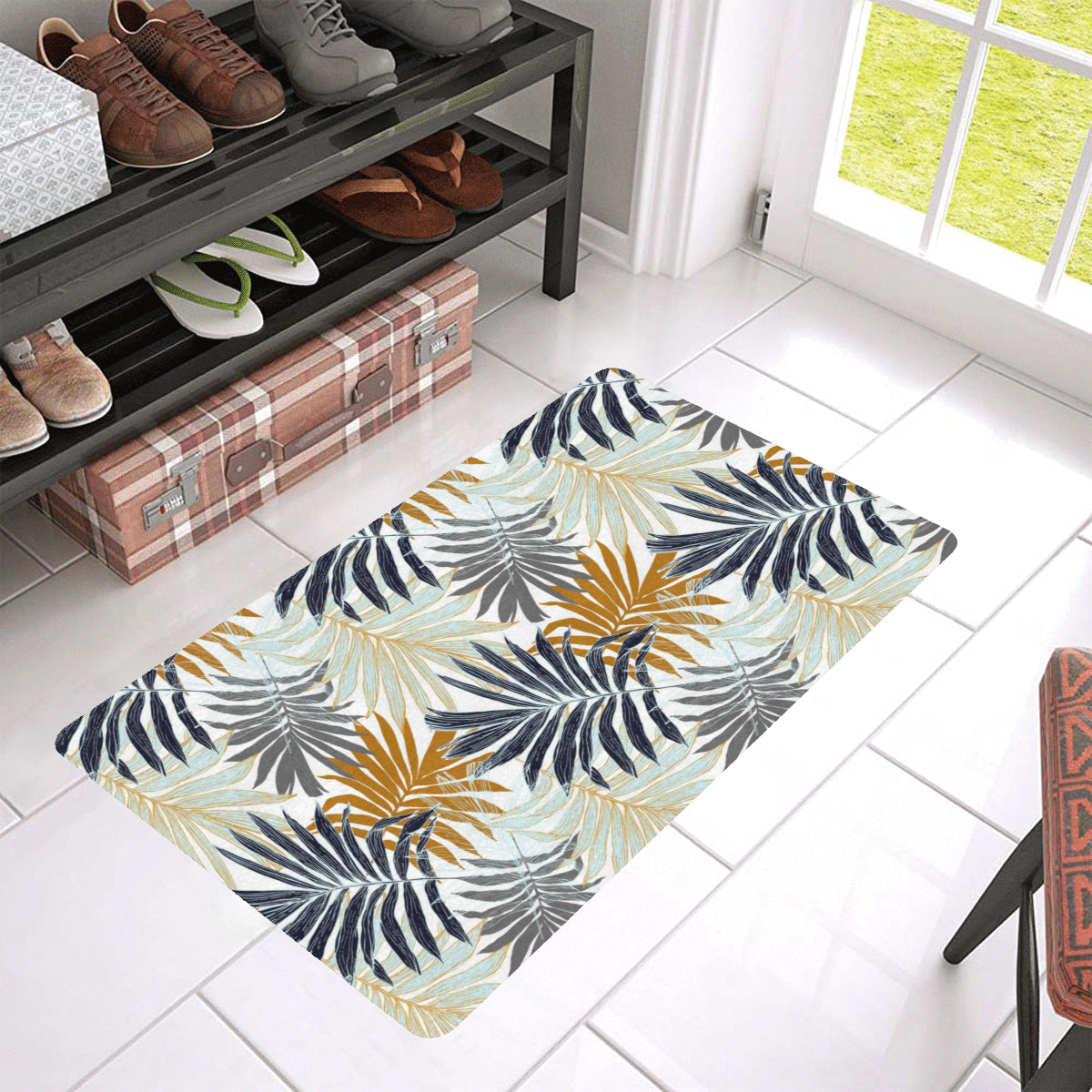 Colorful Tropical Palm Leaves Rubber Doormat