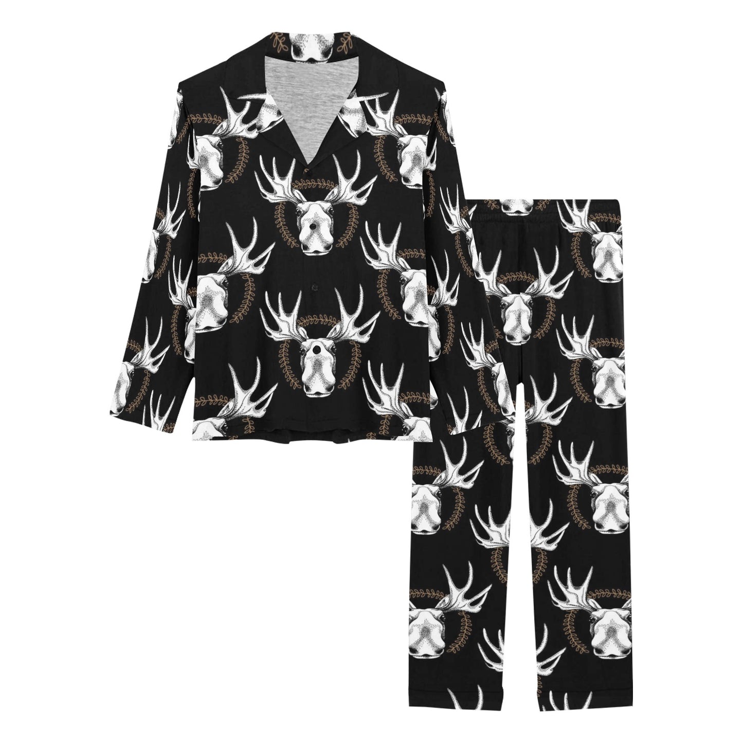 Moose Pattern Print Design 02 Women's Long Pajama Set