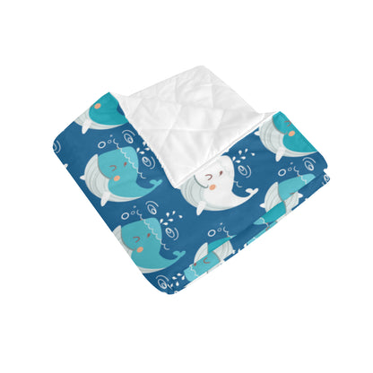 Blue Whale Pattern Print Design 01 Premium Quilt