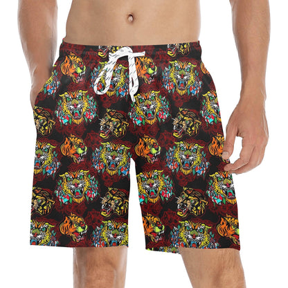 Tattoo Tiger Colorful Design Men's Swim Trunks Beach Shorts