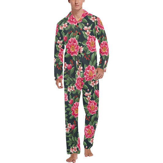 Summer Floral Pattern Print Design SF06 Men's Long Pajama Set