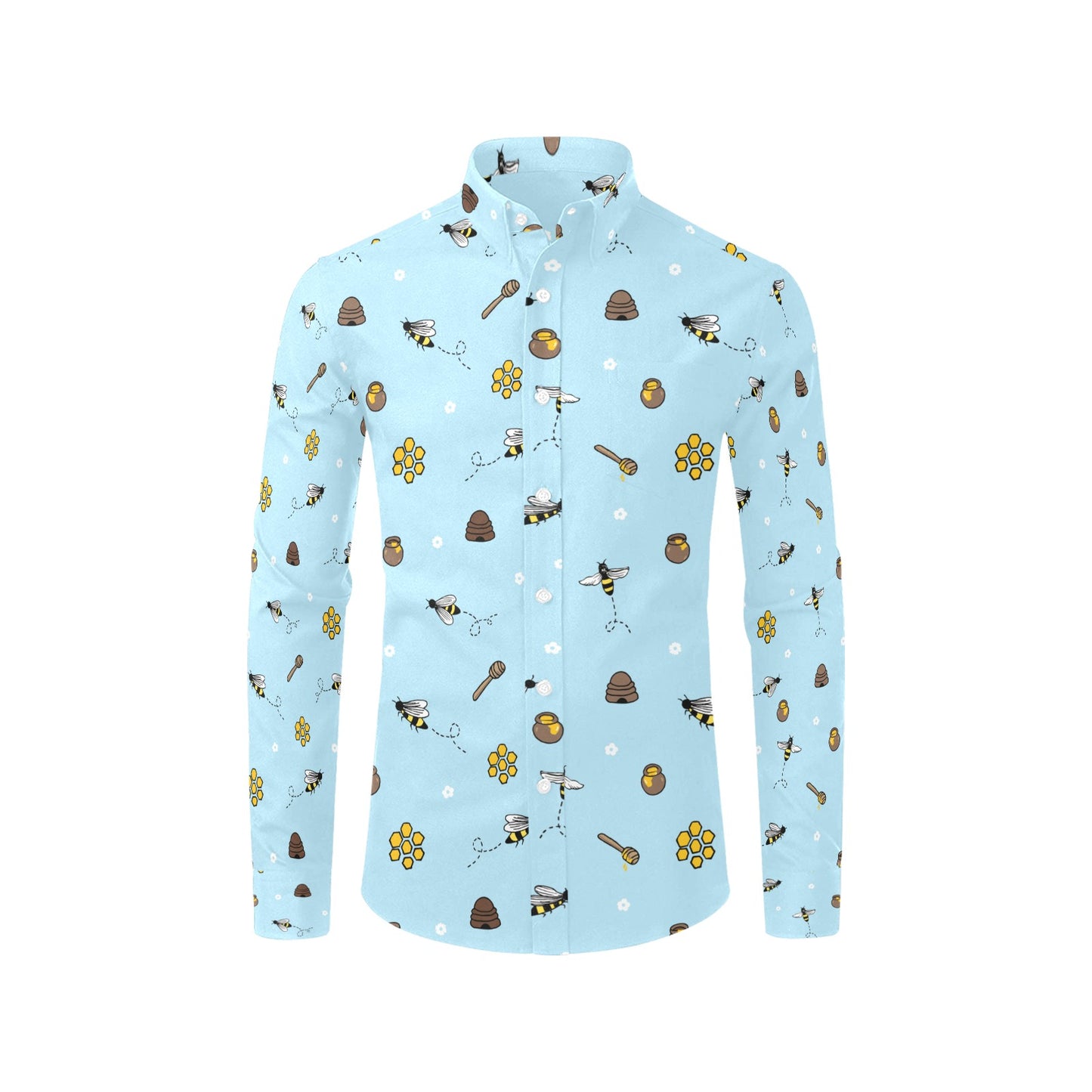 Honey Bee Print Design LKS307 Men's Long Sleeve Dress Shirt