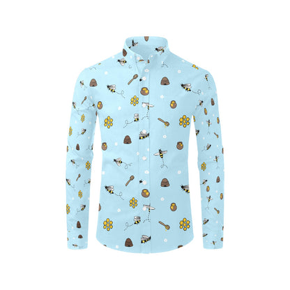 Honey Bee Print Design LKS307 Men's Long Sleeve Dress Shirt