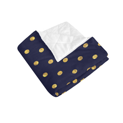Polka Dot Gold Blue Pattern Print Design 02 Premium Quilt